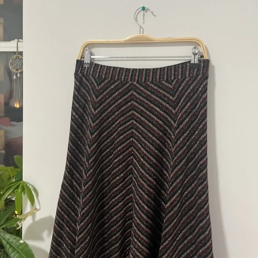 Anthropologie Maeve Metallic Glitter Stripe Midi Skirt Size Medium